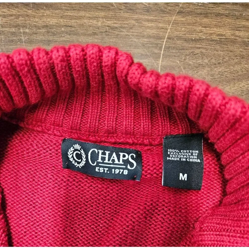Chaps Red Winter Sweater Moose Antlers Medium Fall Christmas